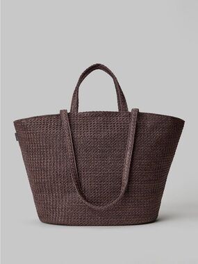 Fabletics Cacao Brown Raffia Tote Bag Woven Brown Market Shoulder Bag Like New!